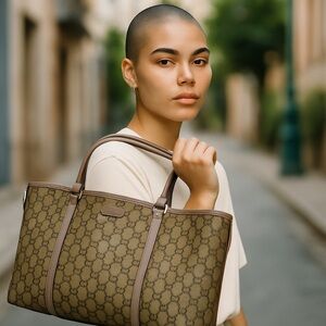 Gucci Monogram Tote Bag with Lilac Trim